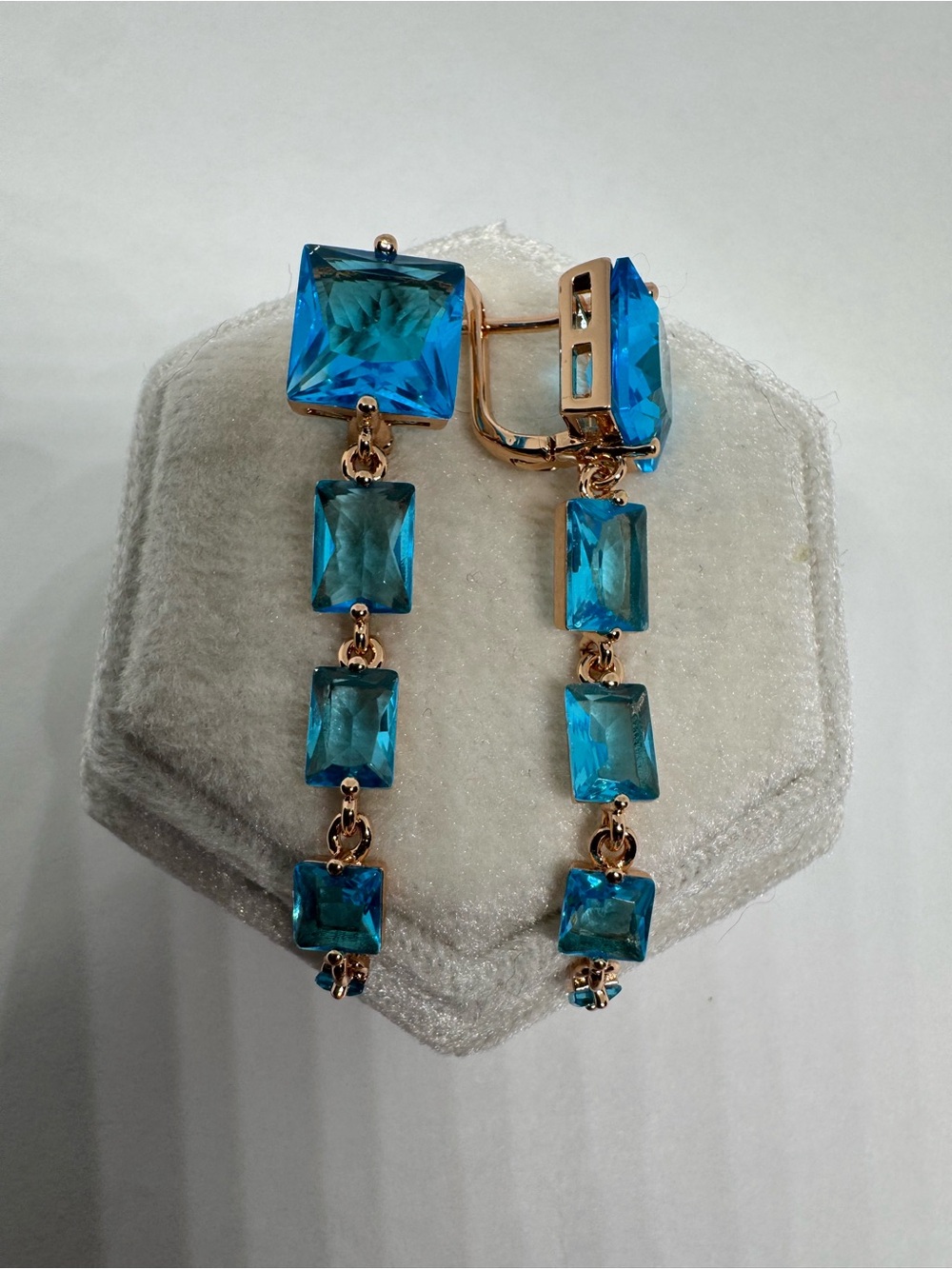 Vintage 14K 585 Rolled Rose Gold Lab Created Topaz Earrings